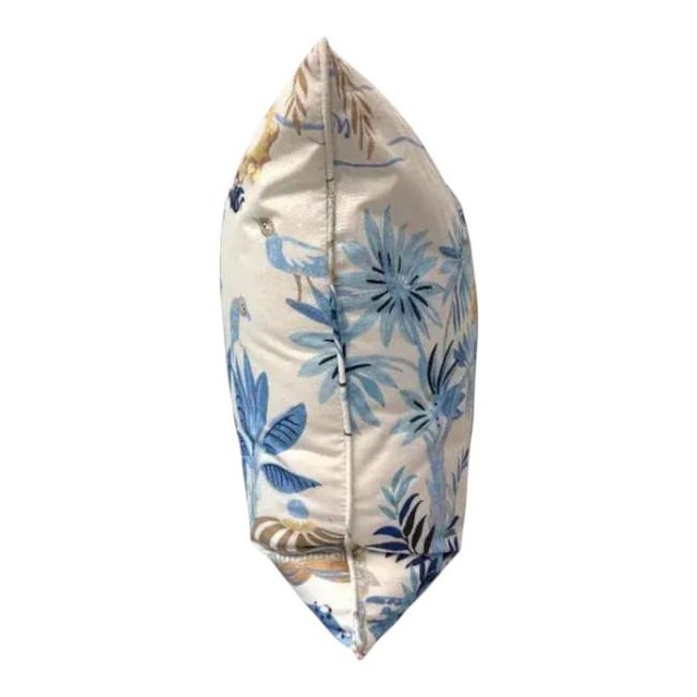2020s Pair of 22'' Thibaut Chinoiserie-Inspired Blue & Gold Scenic Throw Pillows For Sale - Image 5 of 6