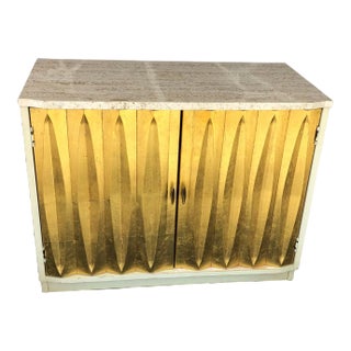 1960s Regency Gold Front Italian Wood Cabinet With Italian Marble Top For Sale