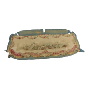 Antique Red & Blue Aubusson Tapestry Settee Seat Cover