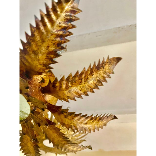 Spanish Solar Crown Sunburst Light with Gilt Gold Finish, 1950 For Sale - Image 4 of 11