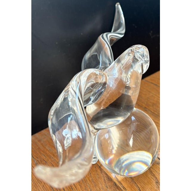 A stunning example of American art glass at its finest — this large Steuben crystal eagle sculpture features dramatically...