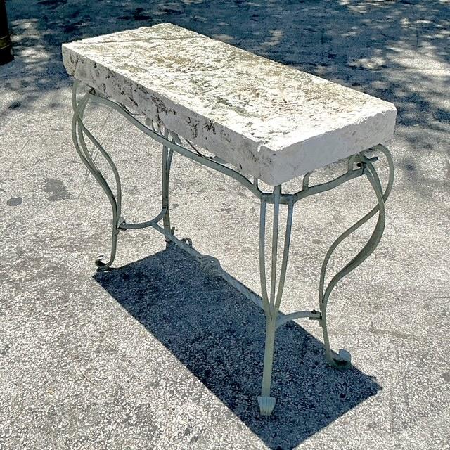 White Vintage Boho Wrought Iron and Coquina Stone Console Table For Sale - Image 8 of 8