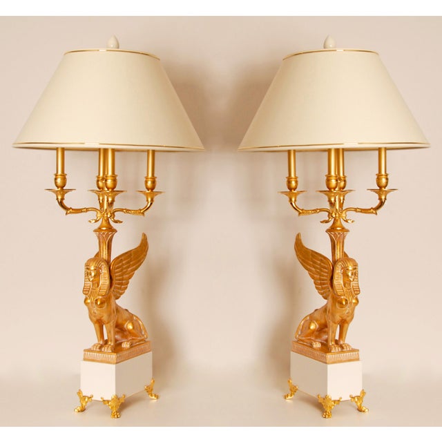 Empire Table Lamps Napoleonic Return to Egypt Giltwood Bouilotte Table Lamps - A Pair For Sale - Image 15 of 15
