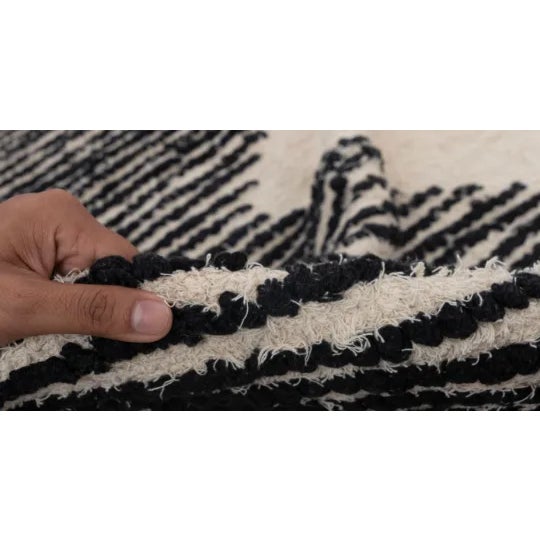 Boho Chic 2020s Black Natural Cotton Handwoven Boho Rug 9x12Ft. For Sale - Image 3 of 11