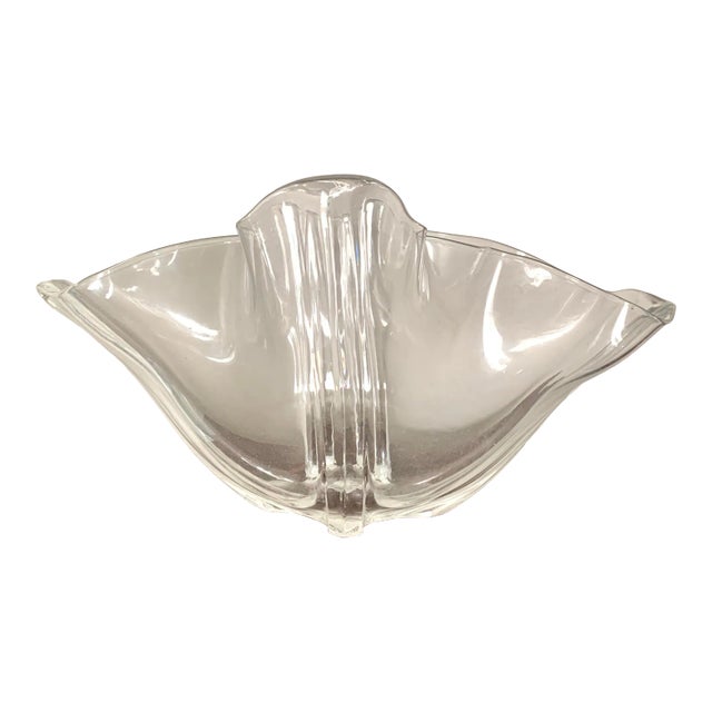 1920's Steuben Grotesque Antique Clear Glass Ripple Bowl Marked For Sale