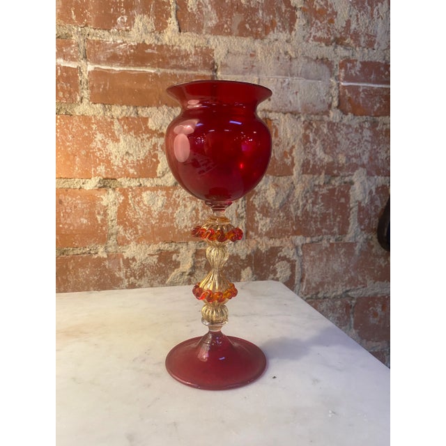 Italian handcrafted chalice in blown Murano red glass.