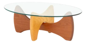 Noguchi Style Glass Top & Wood Coffee Table