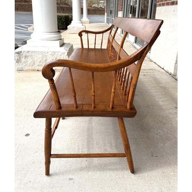 Antique Spindle-Back Bench With Cushion For Sale - Image 11 of 12