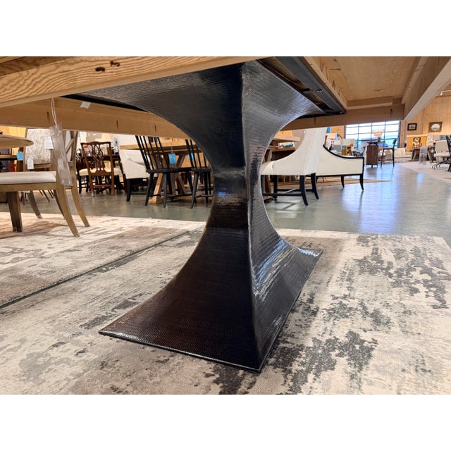 Wood Custom Modern Wood Dining Table With Sculptural Metal Base For Sale - Image 7 of 8