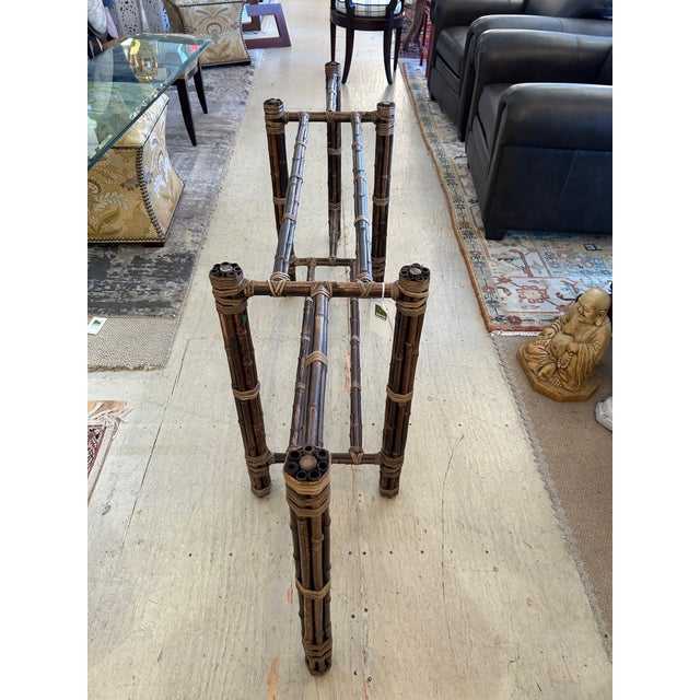 Very Long Organic Modern Bamboo & Glass Console Table For Sale - Image 17 of 17