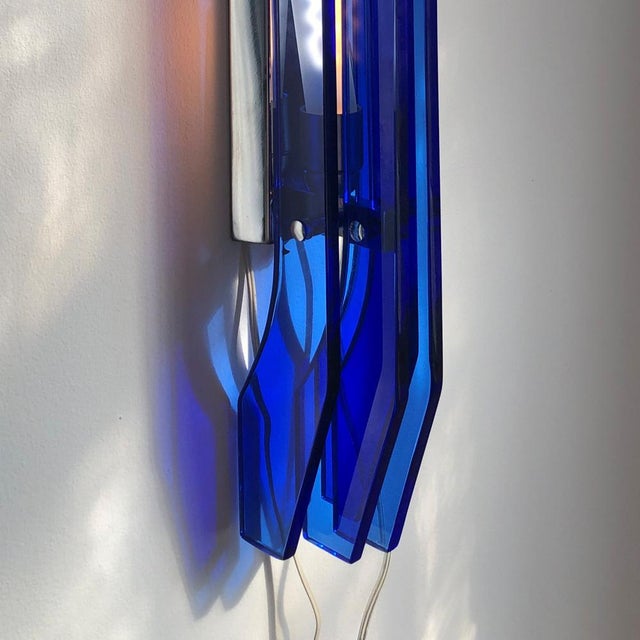 Large Cobalt Blue Glass Wall Lights, 1970s, Set of 2 For Sale - Image 9 of 16
