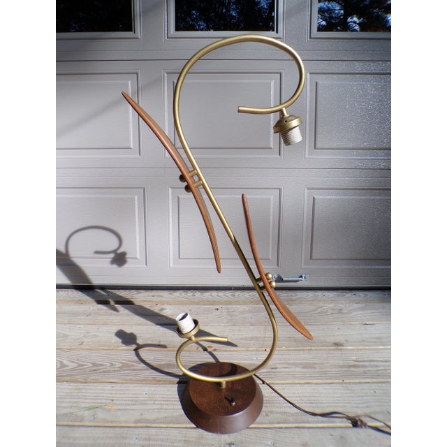 1960s Vintage Mid Century Modern Sculptural Walnut Table Lamp Japan 1960's For Sale - Image 5 of 15