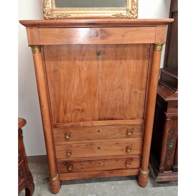 Empire Walnut Drop-Front Secretary, Early 19th Century For Sale - Image 9 of 10