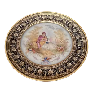 Antique Signed Sevres Gilt Chateau Lovers Plate