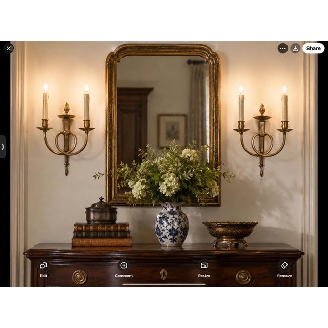 Pair of lovely French wall sconces in very good pre owned condition. They currently have a nice subtle patina. Could be...
