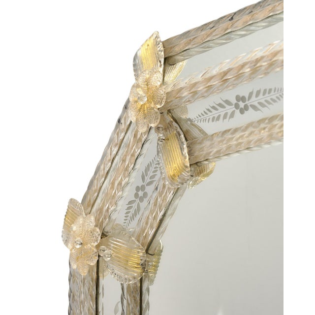 Glass Venetian Etched Glass Octagonal Mirror With Floral and Ribbon Details, Circa 1940 For Sale - Image 7 of 9