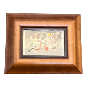 1950’s Original Small Abstract Expressionist Watercolor Painting Chunky Wood Frame