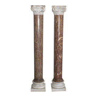 Antique Marble Columns Italian Stone Carved Carrara and Rouge - A Pair For Sale