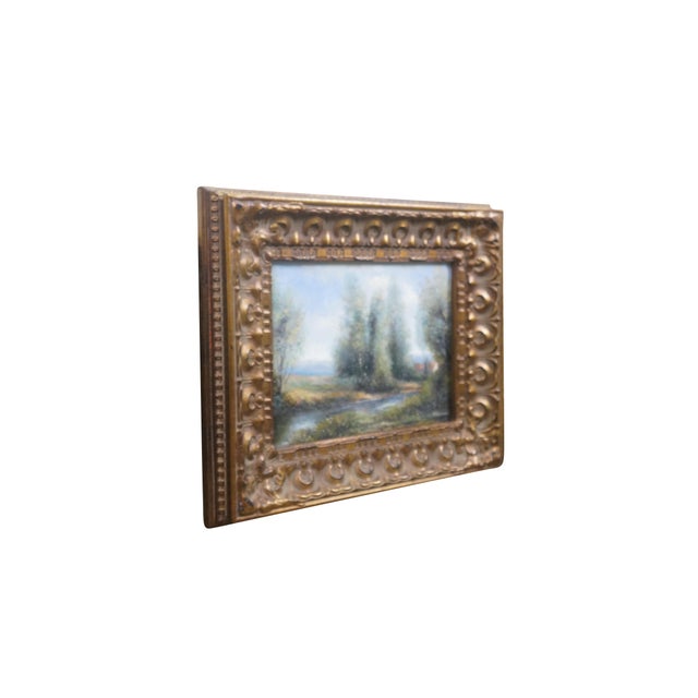 Vintage Klausman oil painting on canvas featuring an Impressionist landscape scene with river, trees and cottage. Signed...