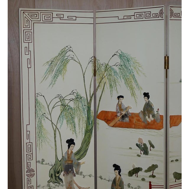 Antique Chinese Export Hardstone Folding Screen Room Divider For Sale - Image 9 of 18