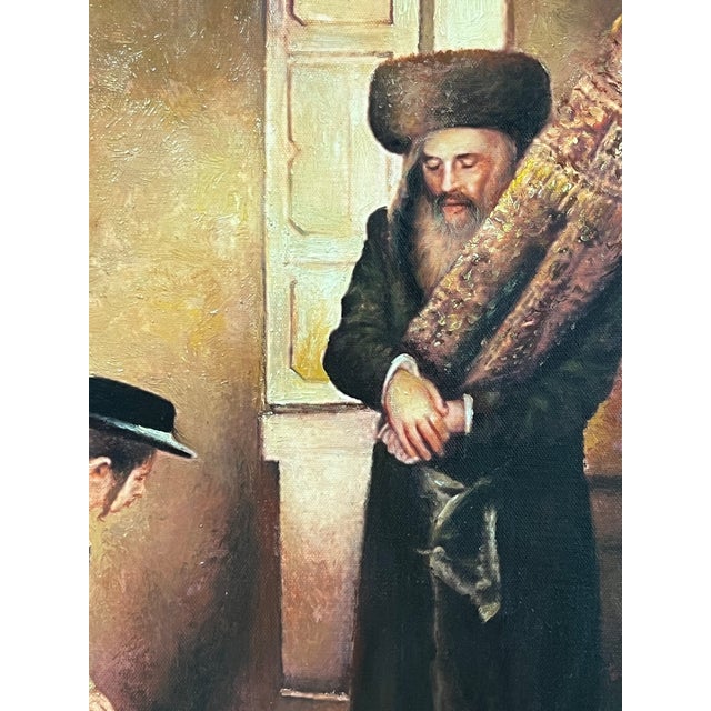 ITEM NAME: Judaica Art Oil Painting Portrait of a Group of Rabbi with Gold Gilt Wooden Frame ORIGIN: Unknown AGES: 21st...