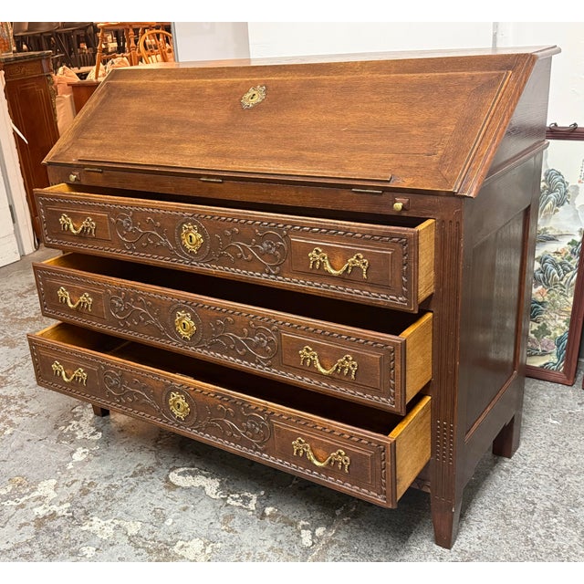 Late 19th Century 19th Century French Oak Drop Front Desk For Sale - Image 5 of 12