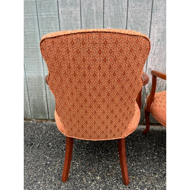 Pair of Vintage Queen Anne Style Upholstered Arm Chairs For Sale - Image 13 of 17