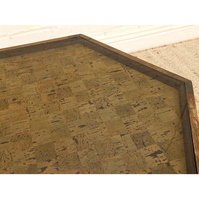 Mid-Century Modern Vintage Hexagonal Wood Side Table With Glass Top For Sale - Image 3 of 9
