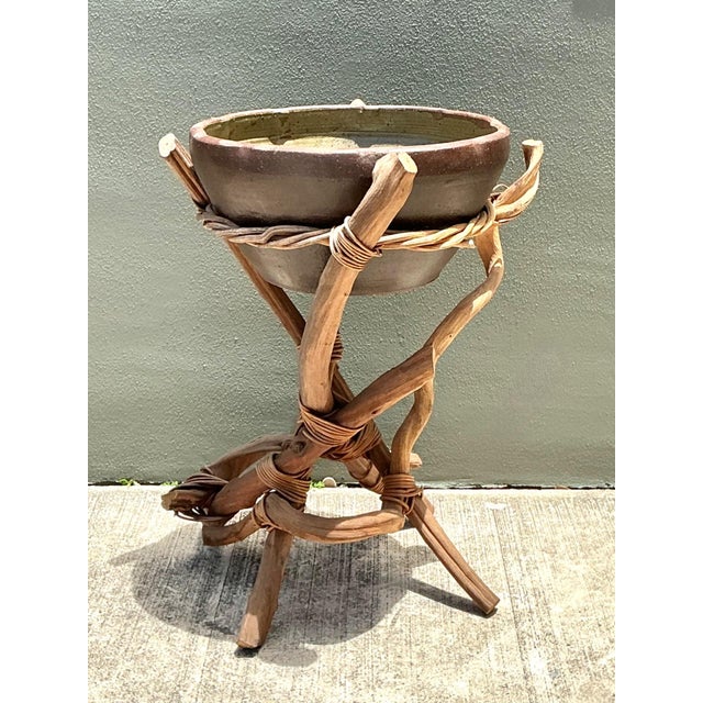 Vintage Twisted Wood and Pottery Plant Stand For Sale - Image 13 of 16