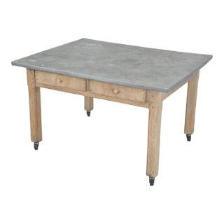 Antique European Work Table, Garden or Kitchen Table With Old Zinc Top 1920's For Sale