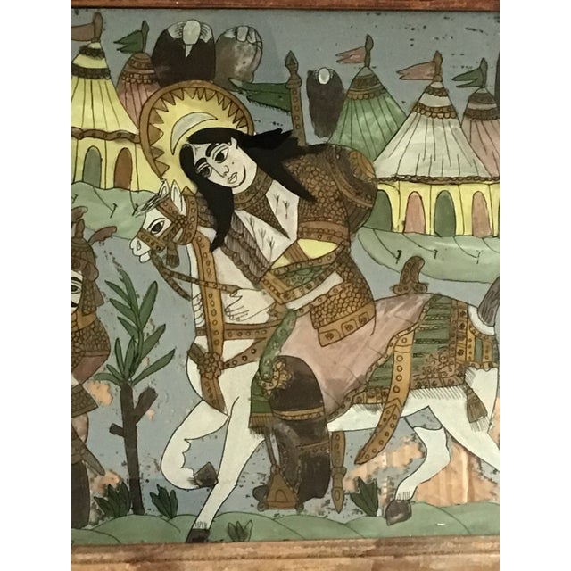 Persian Large 19th-Century Persian Qajar Dynasty Reverse Glass Painting – Battle Encampment Scene For Sale - Image 3 of 12