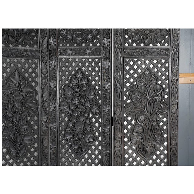 Chinese Carved Four Panel Chinese Screen For Sale - Image 3 of 8