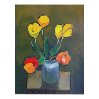 Aleksandr Rodin, Seven Tulips, Oil on Canvas, 1970s For Sale