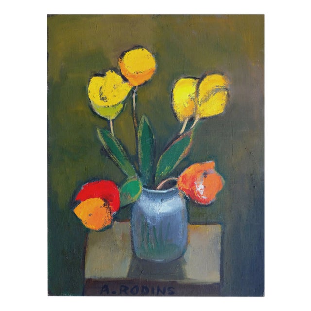 Aleksandr Rodin, Seven Tulips, Oil on Canvas, 1970s For Sale