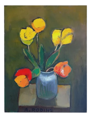 Aleksandr Rodin, Seven Tulips, Oil on Canvas, 1970s