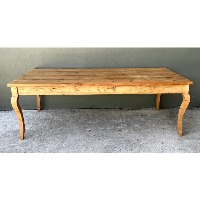 Farmhouse Vintage Rustic Pine Plank Farm Table For Sale - Image 3 of 12