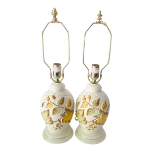 2000's Belleek Pottery Leaf Pattern Table Lamps S/2