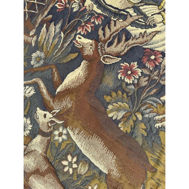 Aubusson Style Medieval Jacquard Tapestry with Deer Chase, 1960s For Sale - Image 16 of 18