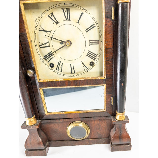 Wood 19th Century Empire Style Rosewood Veneered Column Mantle Clock by Seth Thomas For Sale - Image 7 of 18