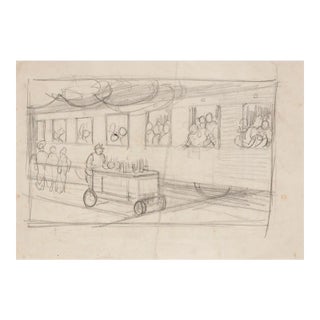Gabriele Galantara, The Station, Early 20th-Century, Pencil Drawing For Sale