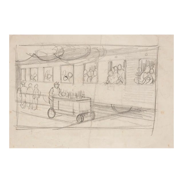 Gabriele Galantara, The Station, Early 20th-Century, Pencil Drawing For Sale