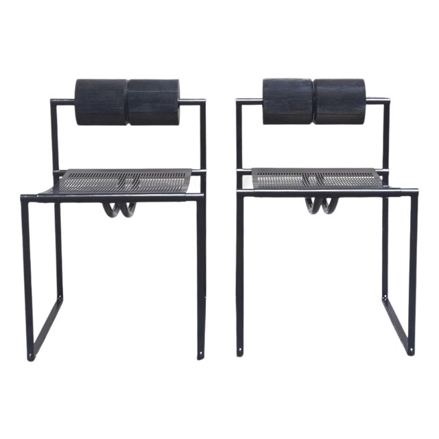 Prima Black Chairs by Mario Botta for Atlas, Italy, 1980s, Set of 2 For Sale