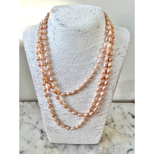 Traditional Long Strand Fresh Water Pearl Necklace For Sale - Image 3 of 5