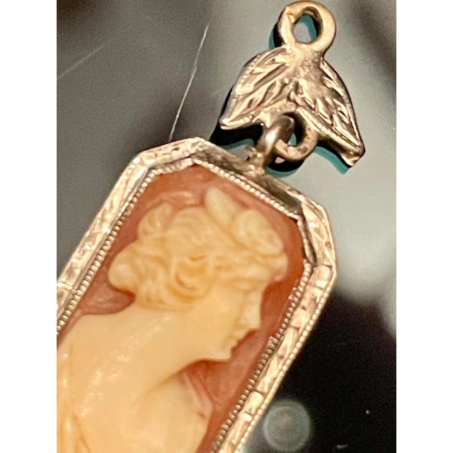 Art Deco Art Deco 14k White Gold Carved Shell Cameo Necklace Pendant For Sale - Image 3 of 4