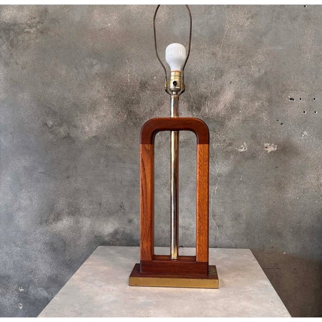 Mid-Century Modern Mid-Century Modern Teak & Brass Open Frame Table Lamp, 1960s For Sale - Image 3 of 6