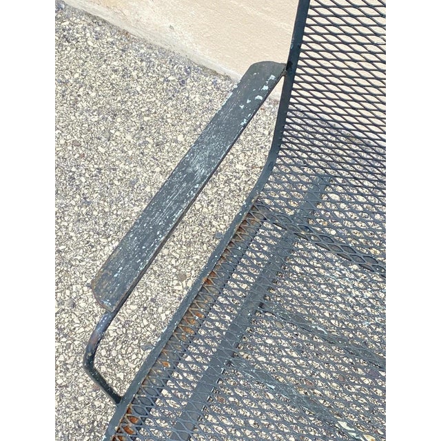 Vintage Mid Century Modern Wrought Iron Metal Mesh Spring Cantilever Patio Chair For Sale - Image 4 of 8