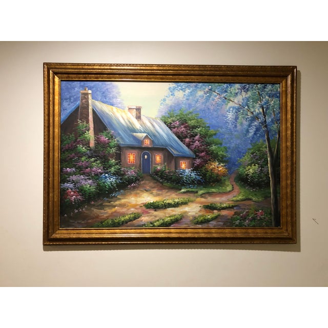 Late 20th Century Cabin in the Woods Painting For Sale - Image 9 of 9