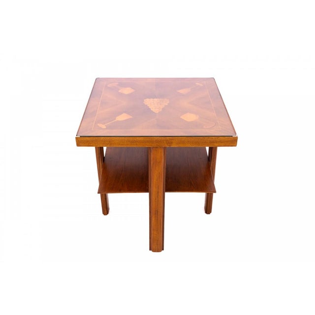 Brown Art Deco Table with Wine-Themed Marquetry, Poland, 1930s For Sale - Image 8 of 9