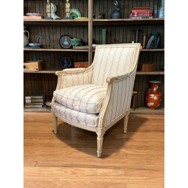 Early 20th Century Louis XVI Style Bergere Chair Floral Upholstery- Petite Sized For Sale - Image 6 of 6