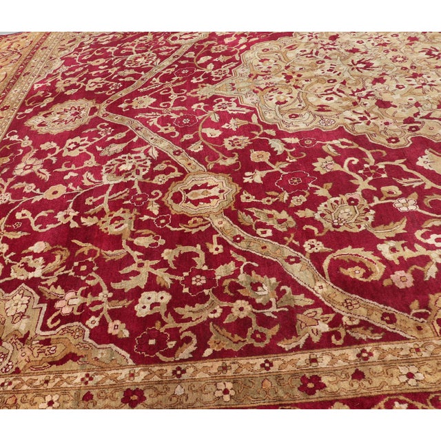 Large Antique Agra Carpet With Floral Design in Tones of Red and Taupe For Sale - Image 11 of 17